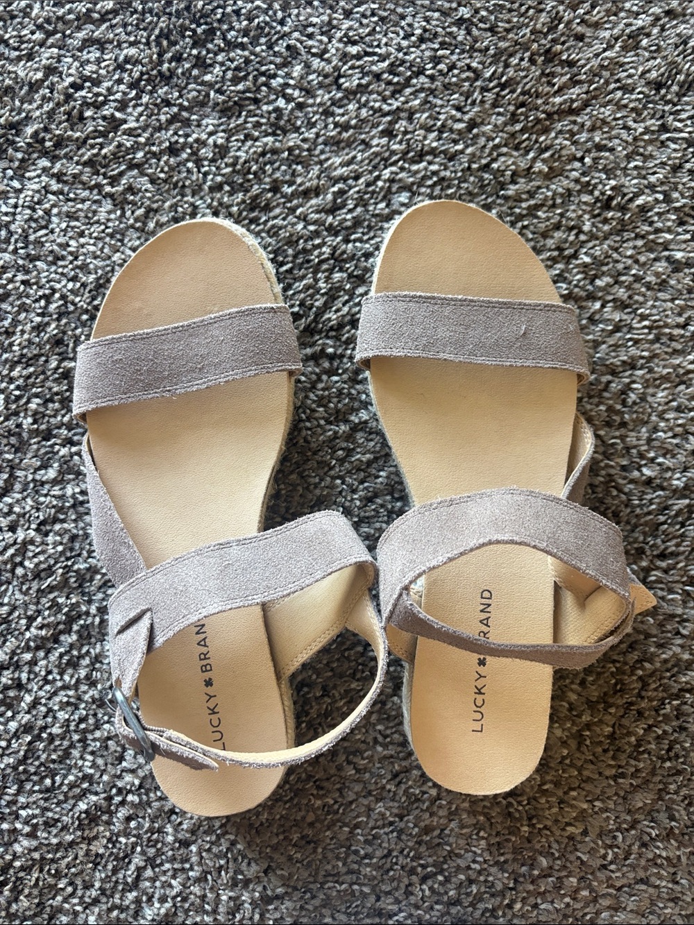 Lucky Brand Neutral Taupe Suede Ankle-Strap Sandals